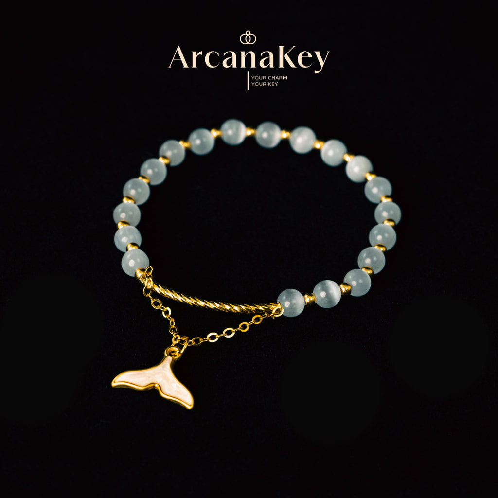 Dreamy Mermaid Tail Cat’s Eye Bracelet, Minimalist Beaded Style,