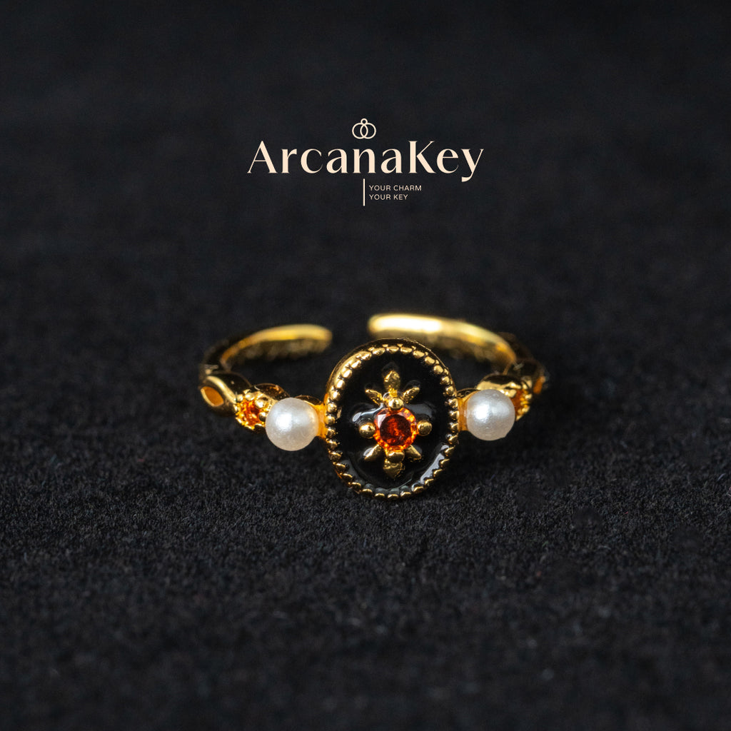 Vintage Red Enamel Drip Open Ring, Sweet & Cool Hepburn Rose Style