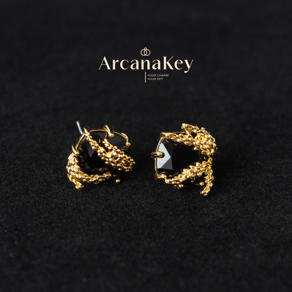 Vintage wheat earrings with black asymmetric design
