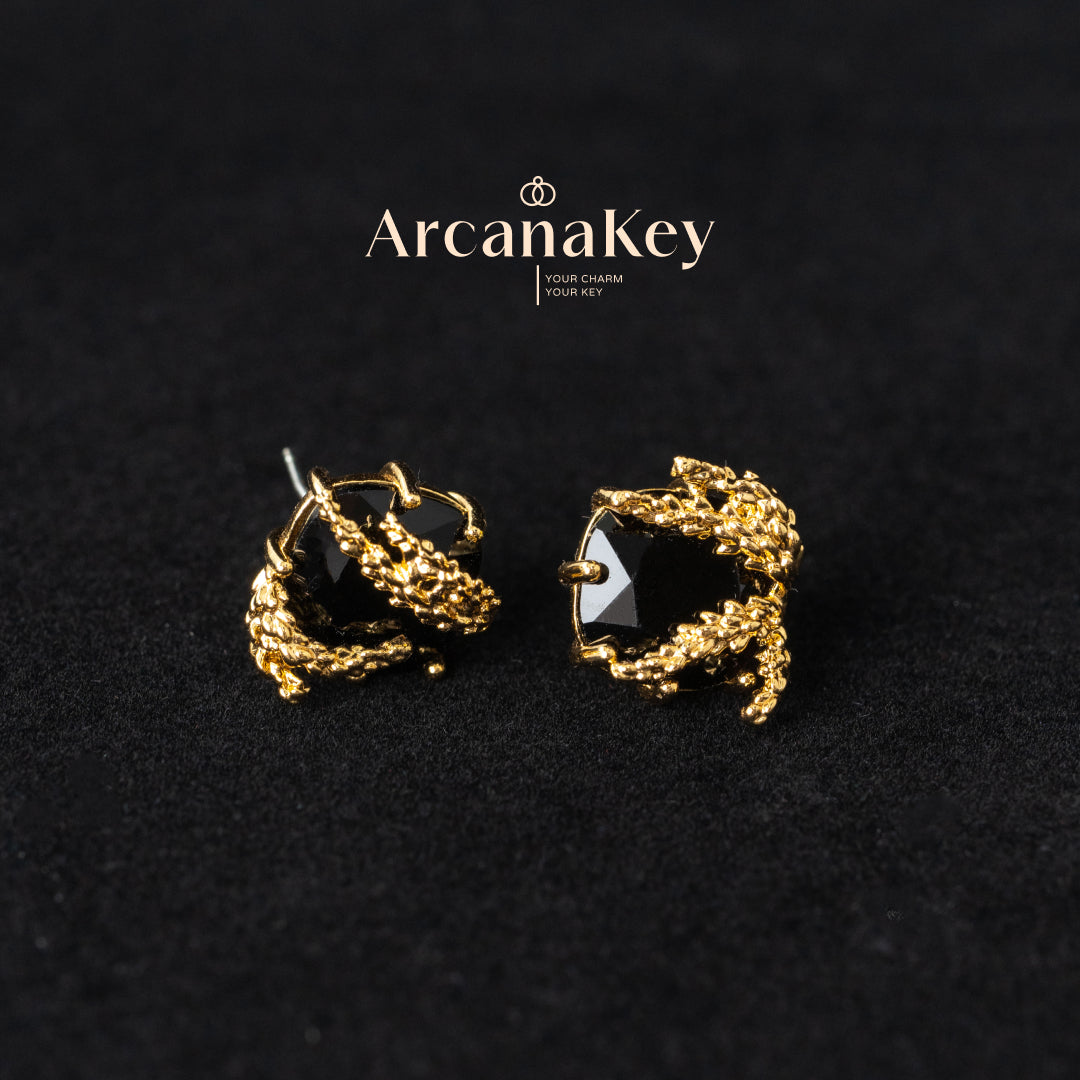 Vintage wheat earrings with black asymmetric design