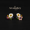 Vintage floral earrings with asymmetrical enamel design