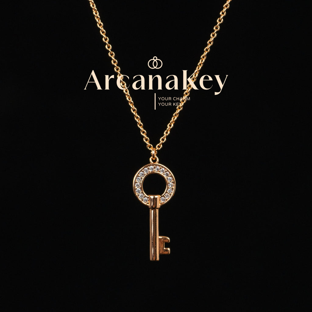 Round Key Pendant Necklace with Sparkling Details