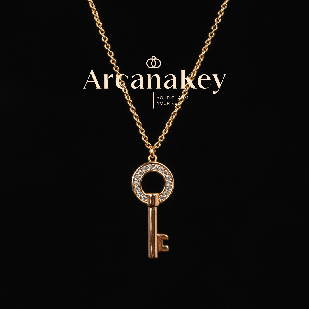 Round Key Pendant Necklace with Sparkling Details