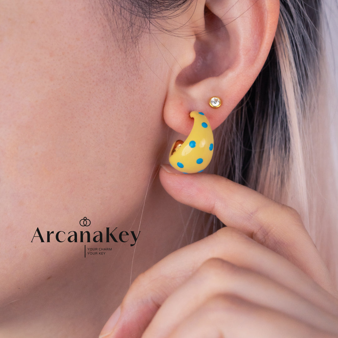 Cute Dopamine Yellow Polka Dot C-Hoop Earrings