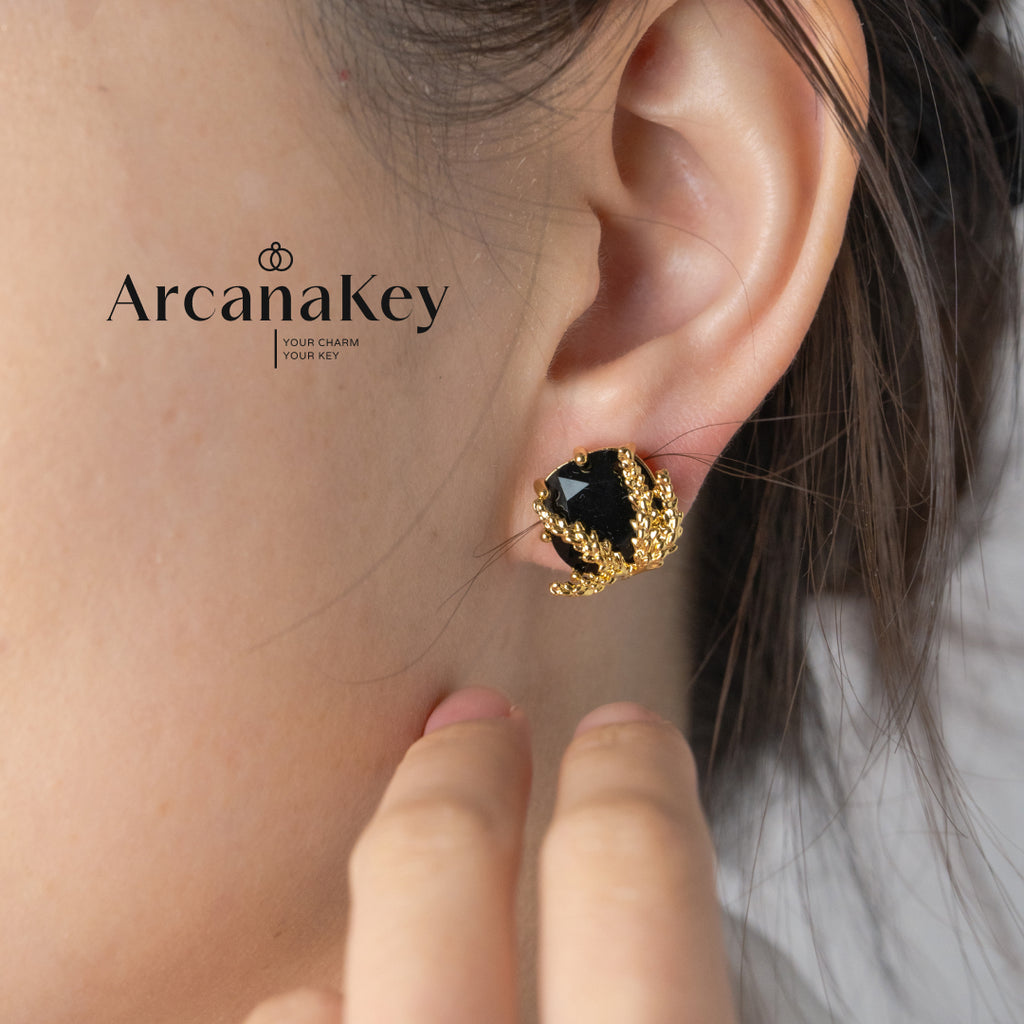Vintage wheat earrings with black asymmetric design
