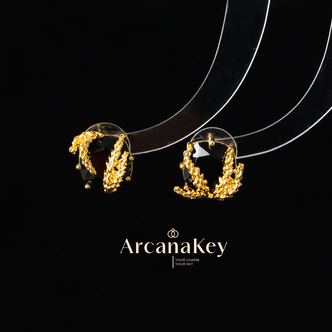 Vintage wheat earrings with black asymmetric design