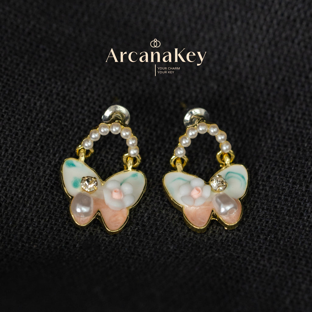 Elegant Oil-Paint Butterfly Earrings, 3D French Vintage Design