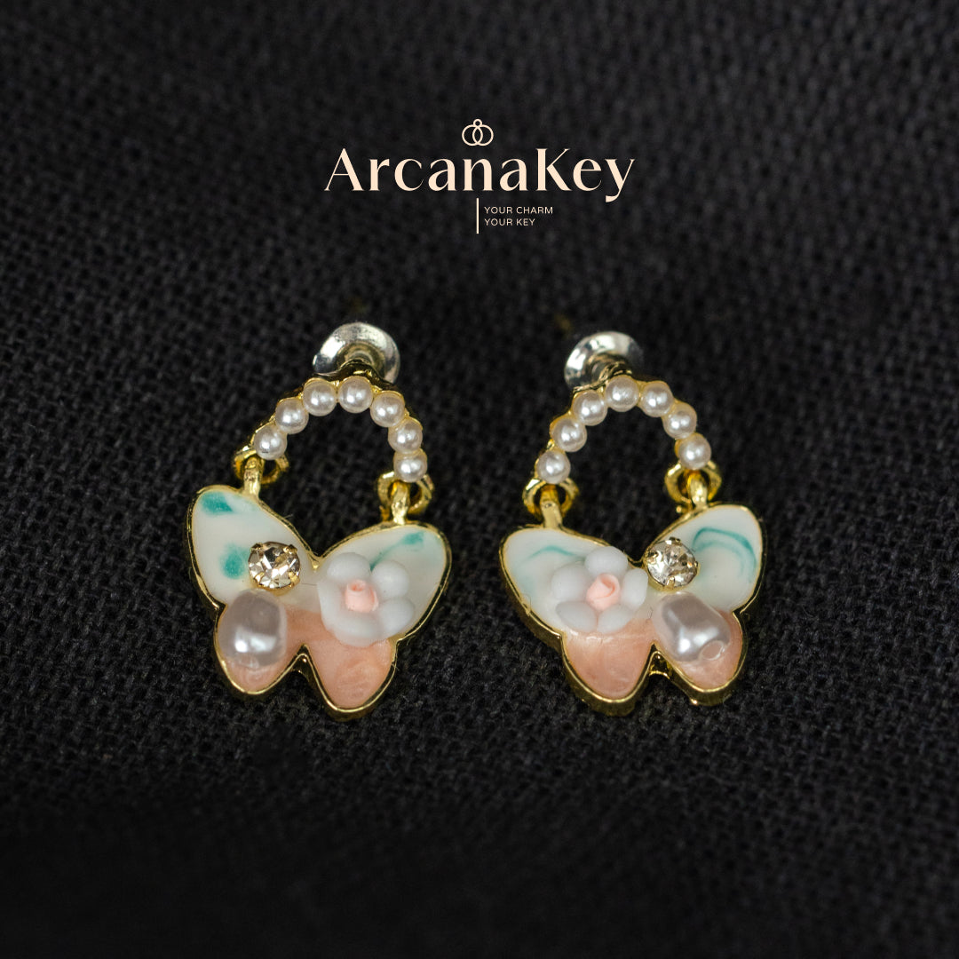 Elegant Oil-Paint Butterfly Earrings, 3D French Vintage Design