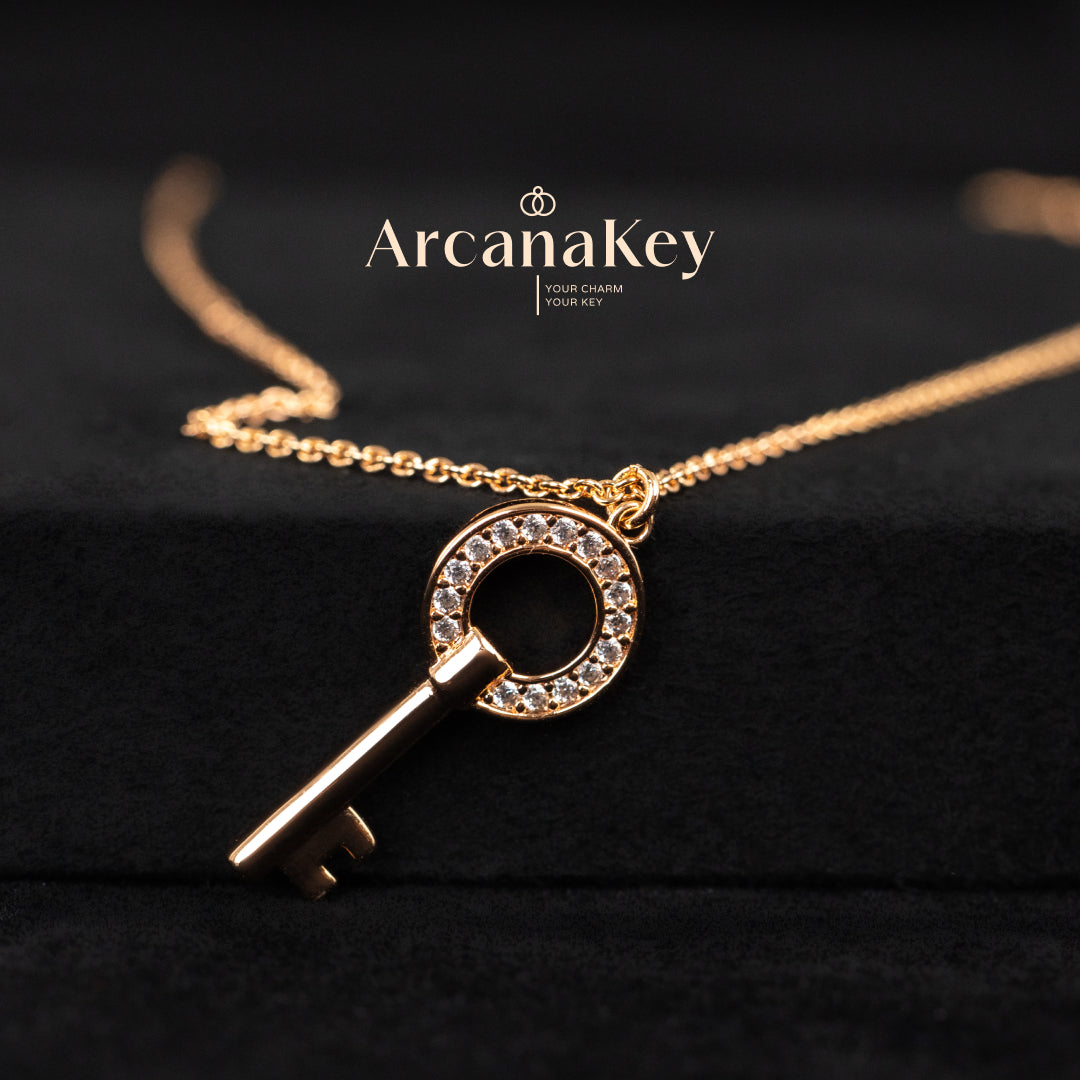 Round Key Pendant Necklace with Sparkling Details