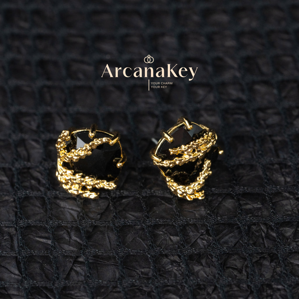 Vintage wheat earrings with black asymmetric design