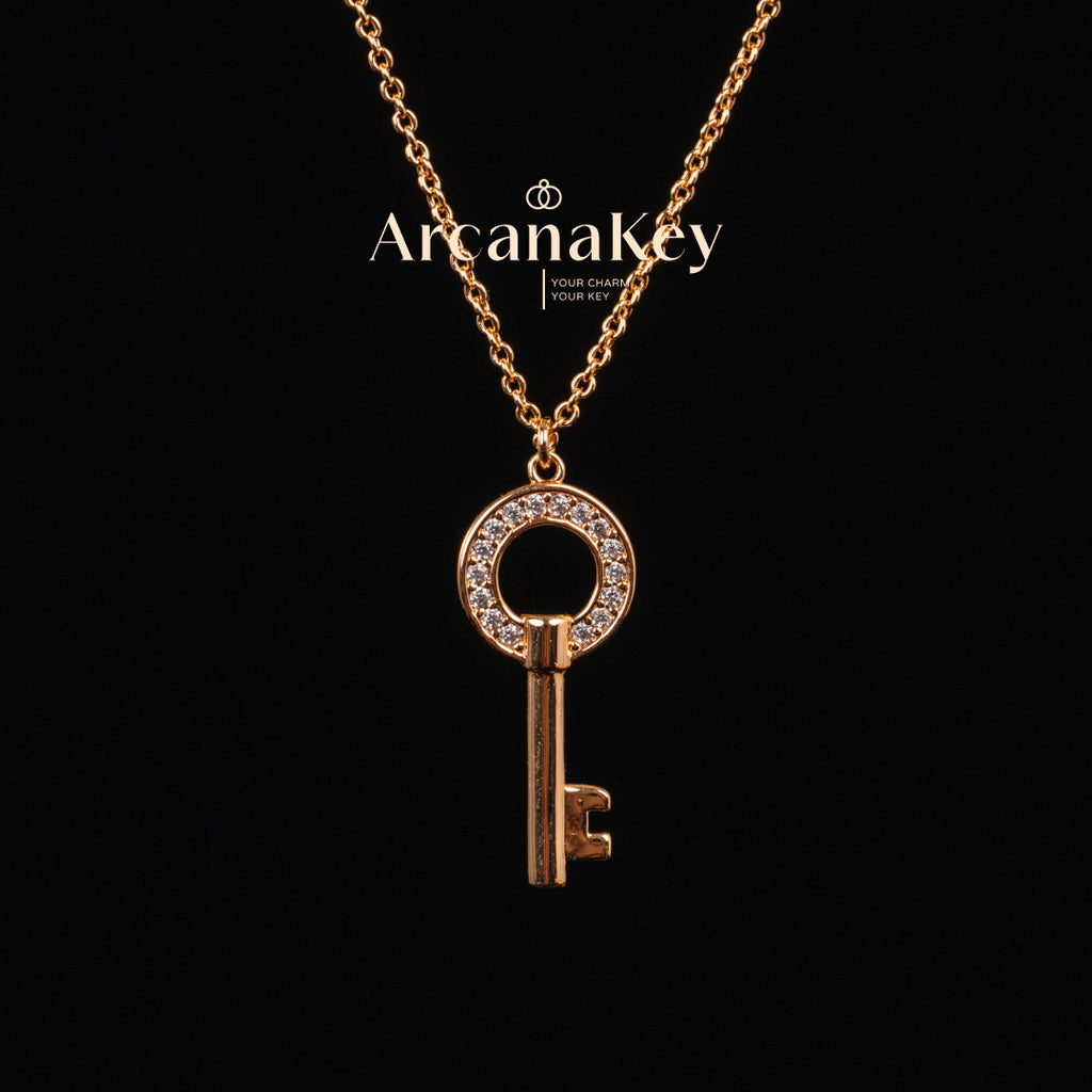 Round Key Pendant Necklace with Sparkling Details