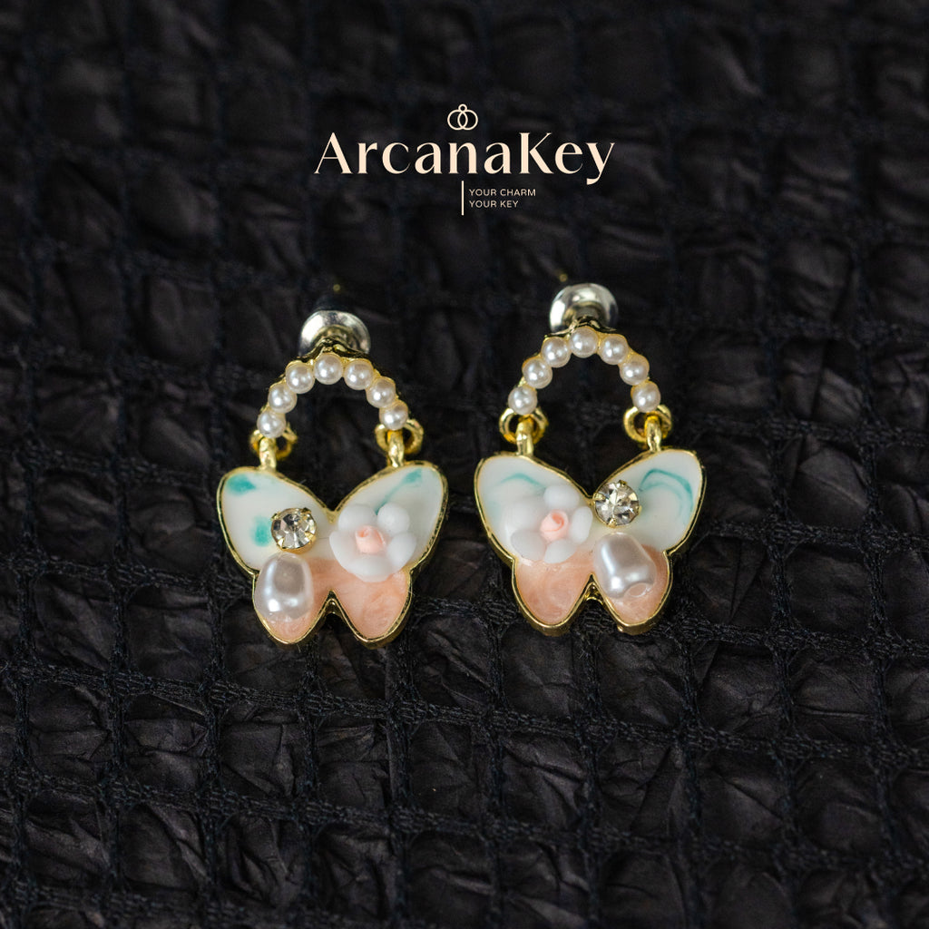 Elegant Oil-Paint Butterfly Earrings, 3D French Vintage Design