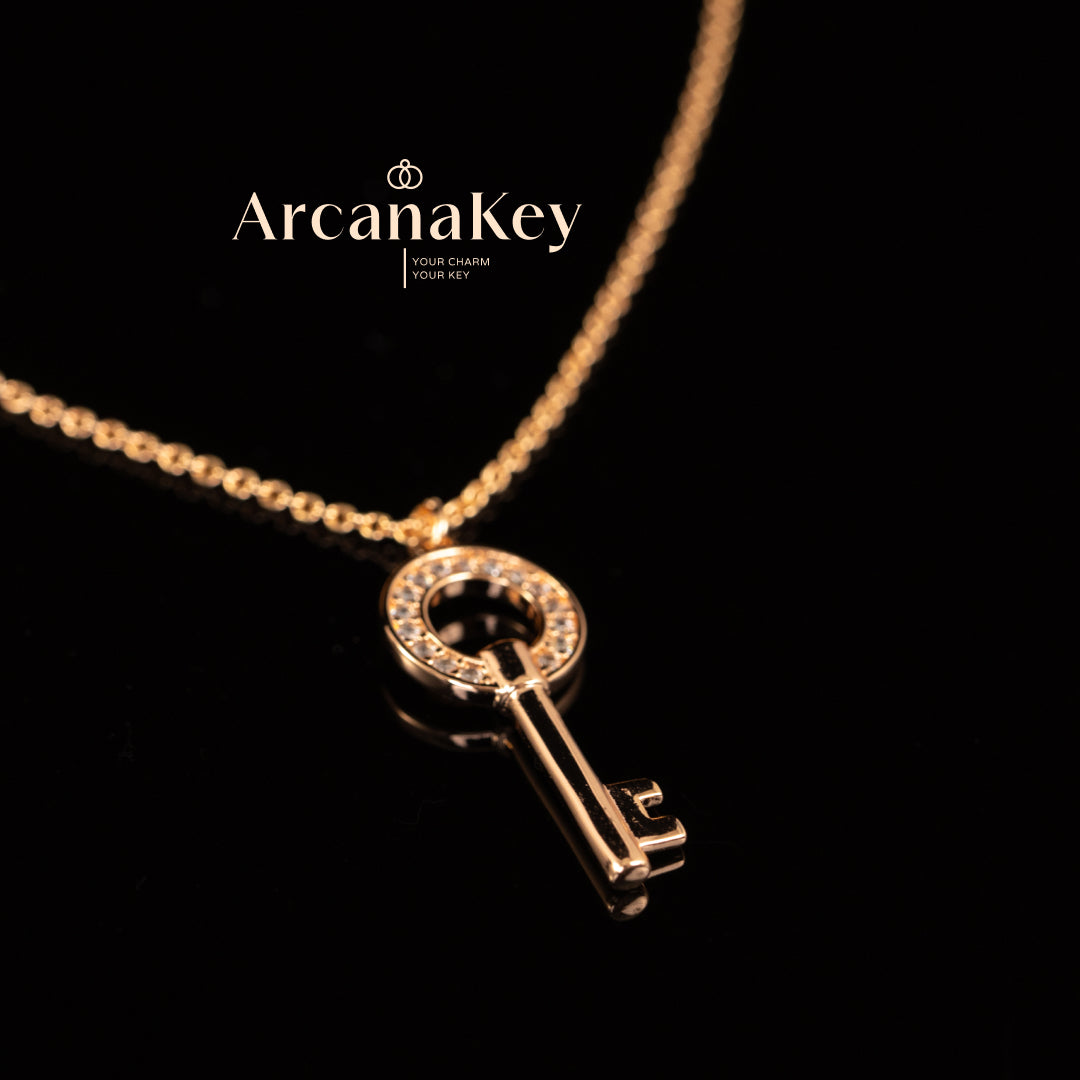 Round Key Pendant Necklace with Sparkling Details