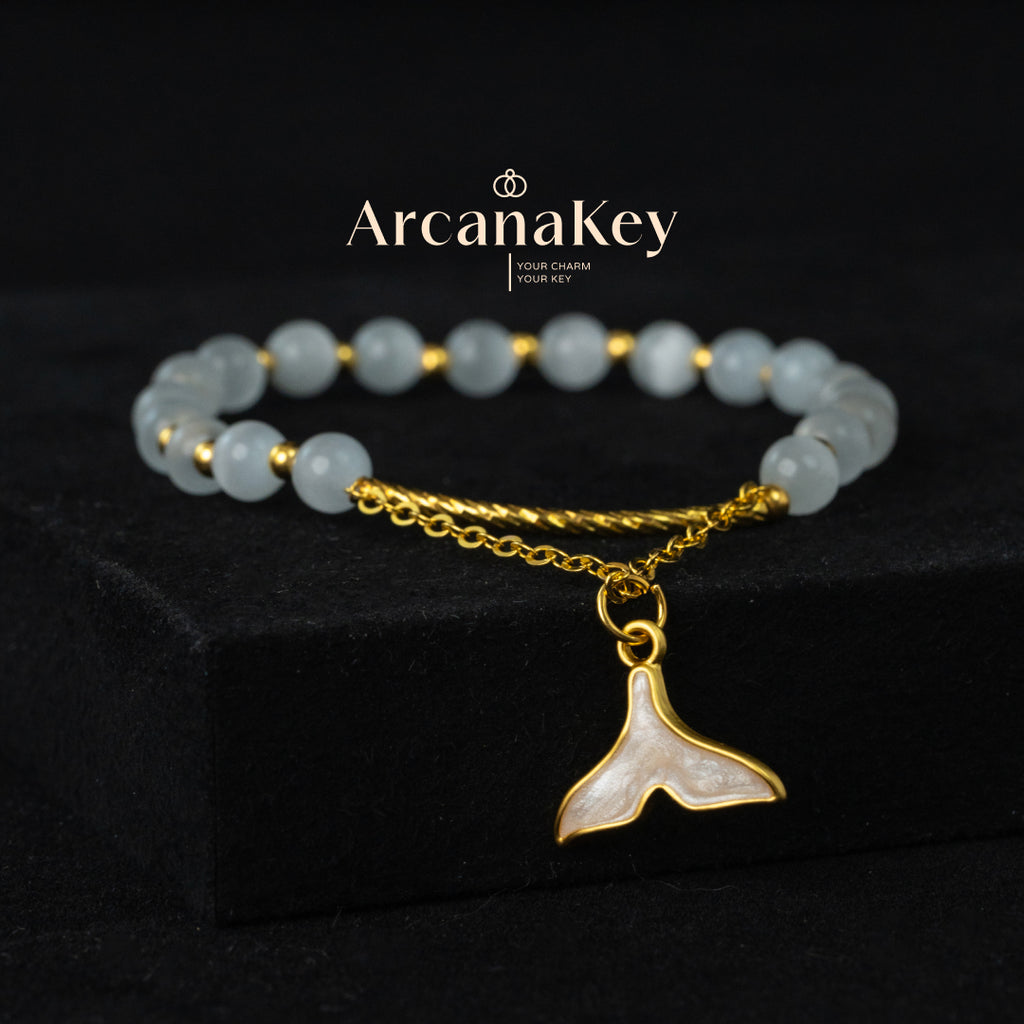 Dreamy Mermaid Tail Cat’s Eye Bracelet, Minimalist Beaded Style,