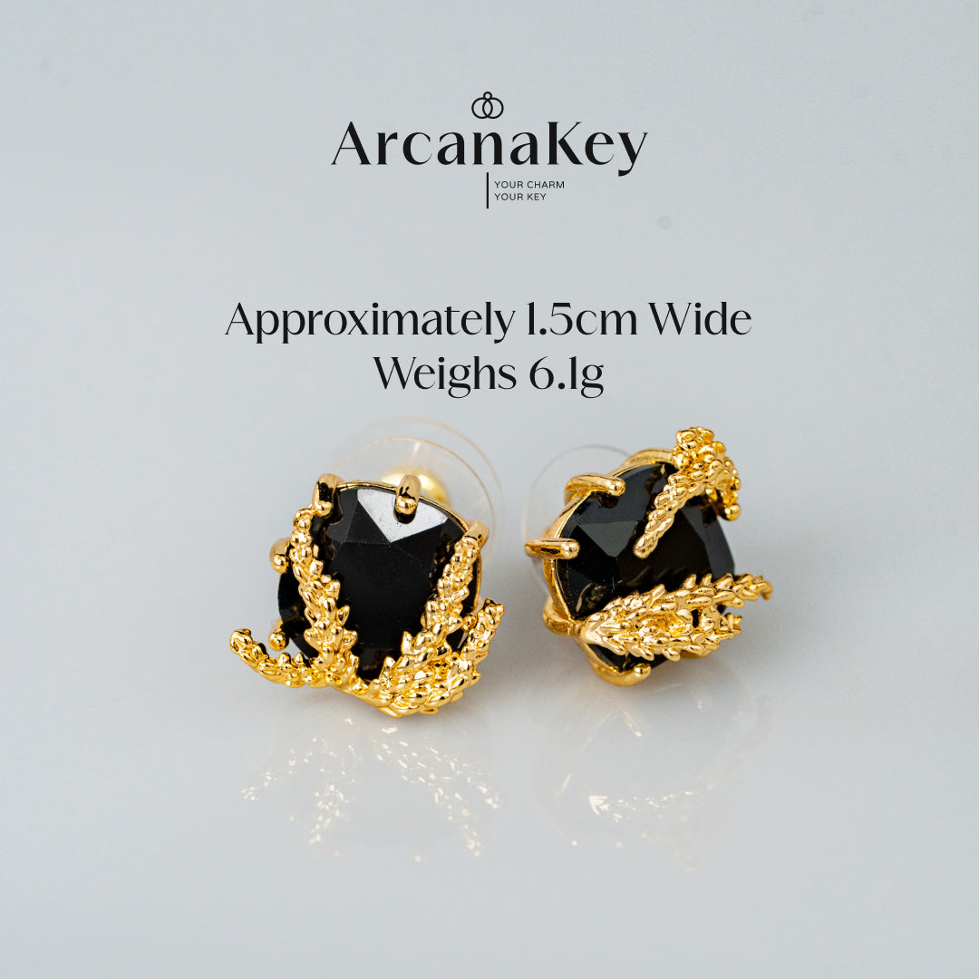 Vintage wheat earrings with black asymmetric design