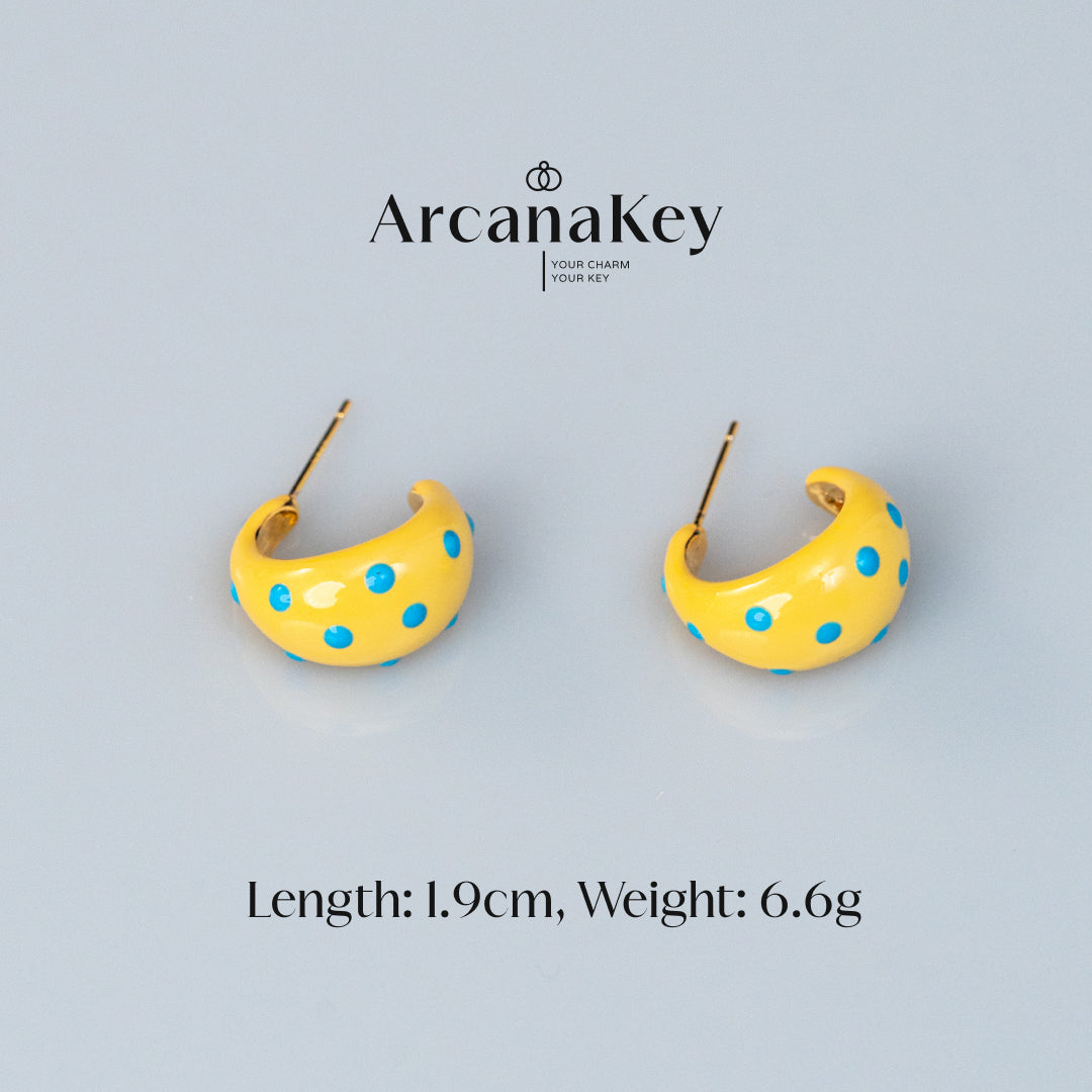 Cute Dopamine Yellow Polka Dot C-Hoop Earrings