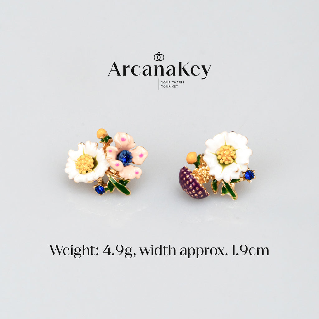 Vintage floral earrings with asymmetrical enamel design