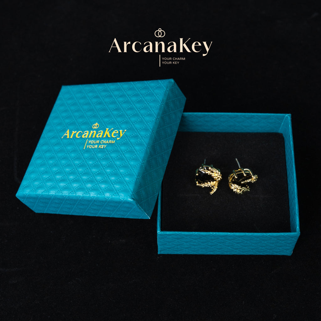 Vintage wheat earrings with black asymmetric design