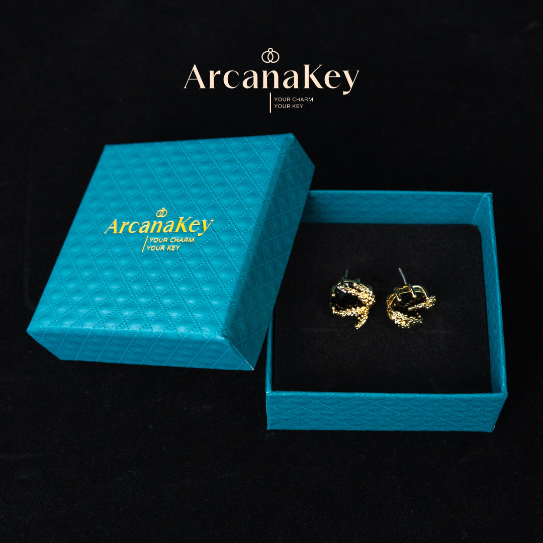 Vintage wheat earrings with black asymmetric design