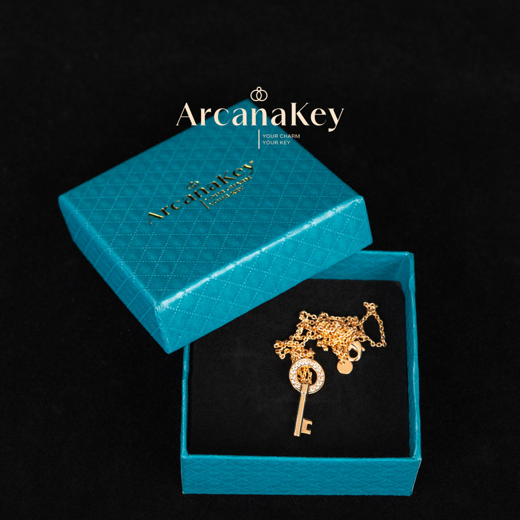 Round Key Pendant Necklace with Sparkling Details