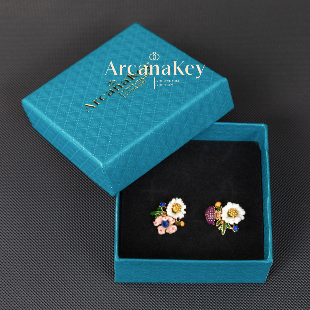 Vintage floral earrings with asymmetrical enamel design